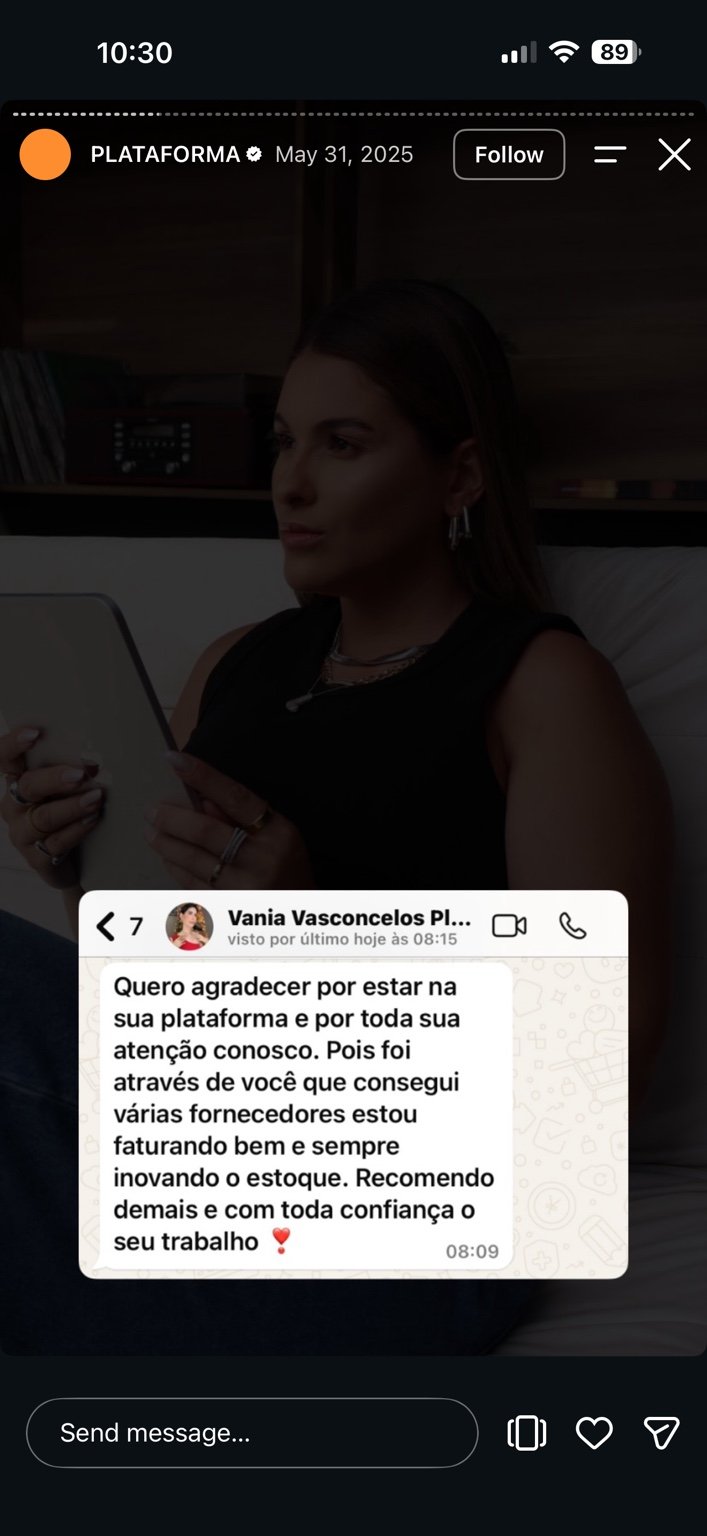 Depoimento de aluna sobre fornecedores e faturamento